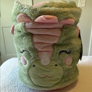 Green and Pink Dinosaur Plush Blanket